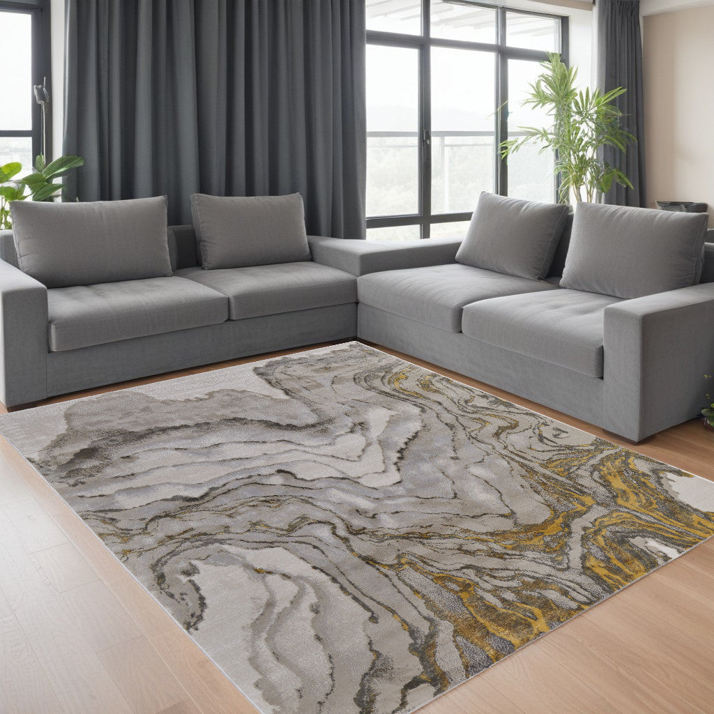 5' X 8' Gray and Ivory Abstract Area Rug