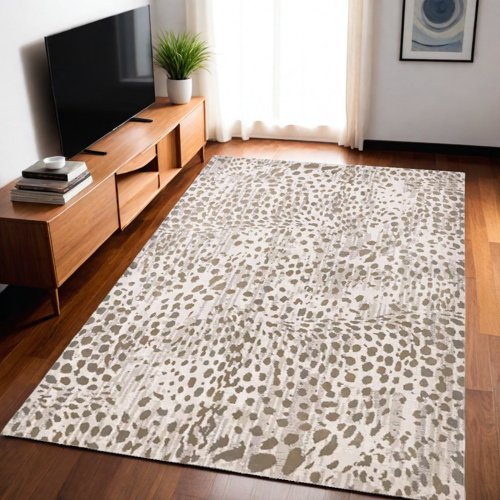8' X 11' Brown And Ivory Abstract Stain Resistant Area Rug