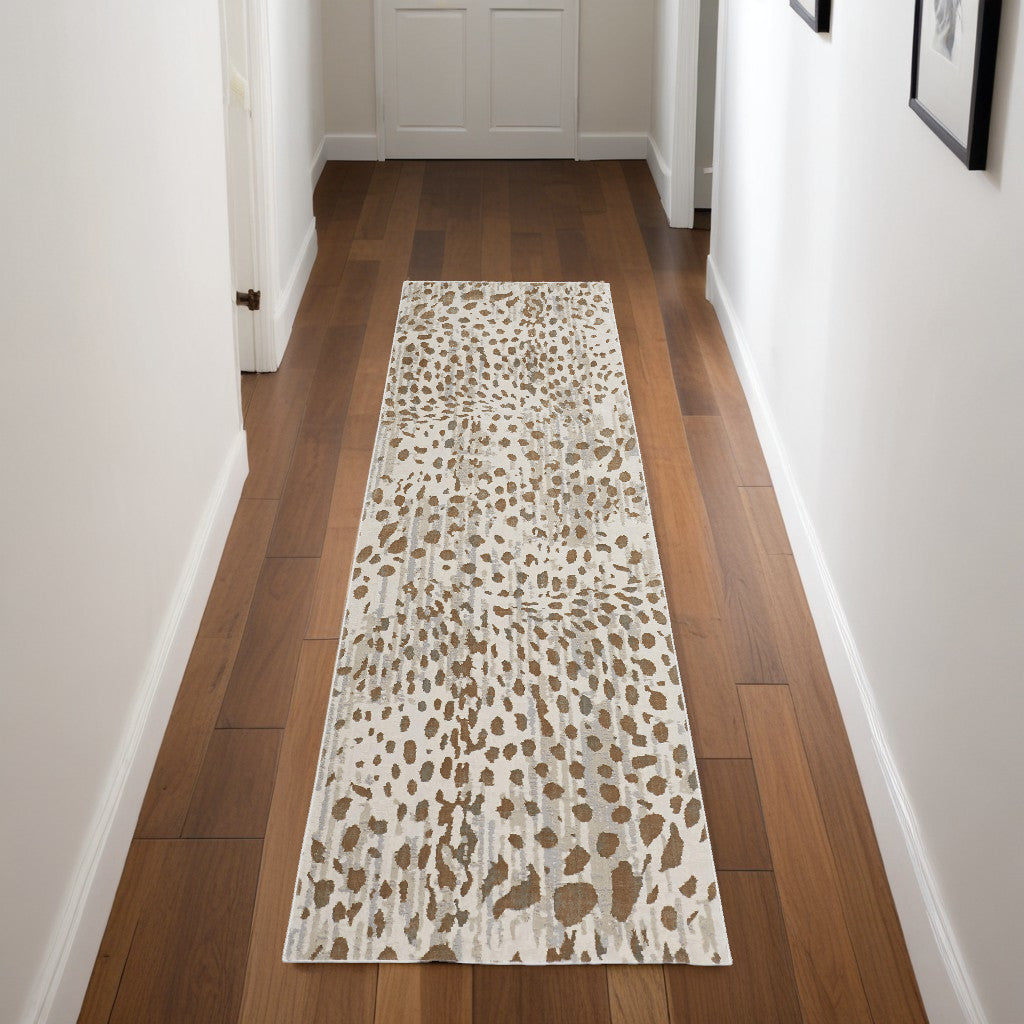 8' X 11' Brown And Ivory Abstract Stain Resistant Area Rug