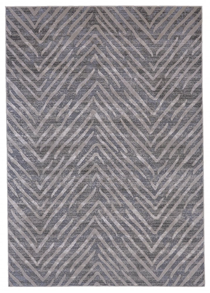 8' Gray and Silver Abstract Distressed Runner Rug