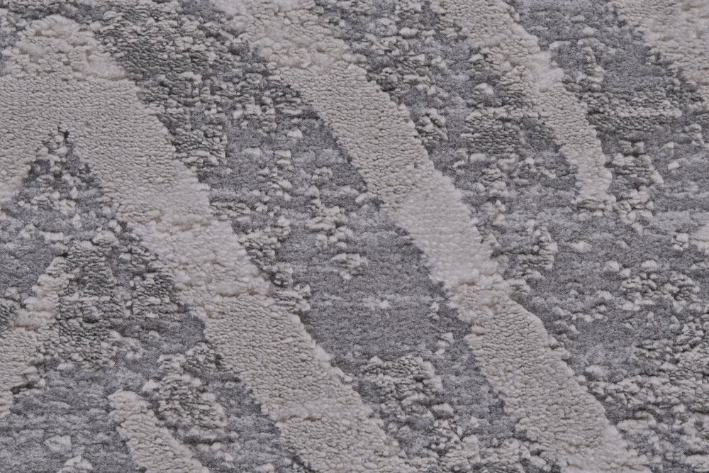 8' Gray and Silver Abstract Distressed Runner Rug