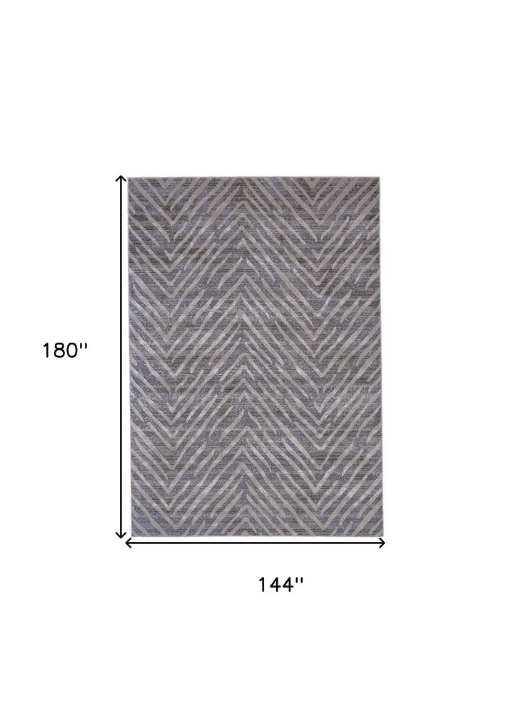 8' Gray and Silver Abstract Distressed Runner Rug