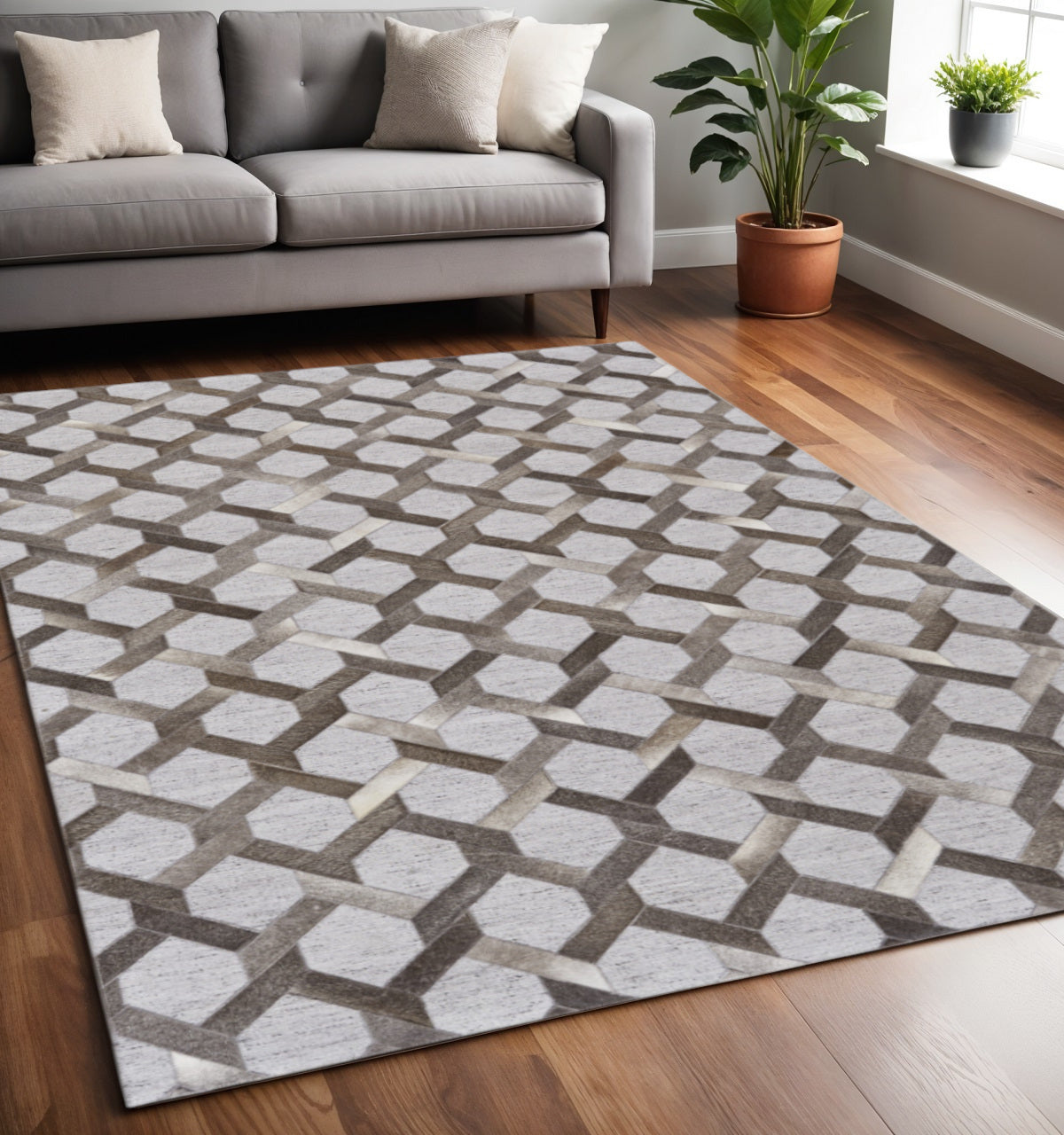 10' X 13' Gray Taupe And Silver Geometric Hand Woven Area Rug