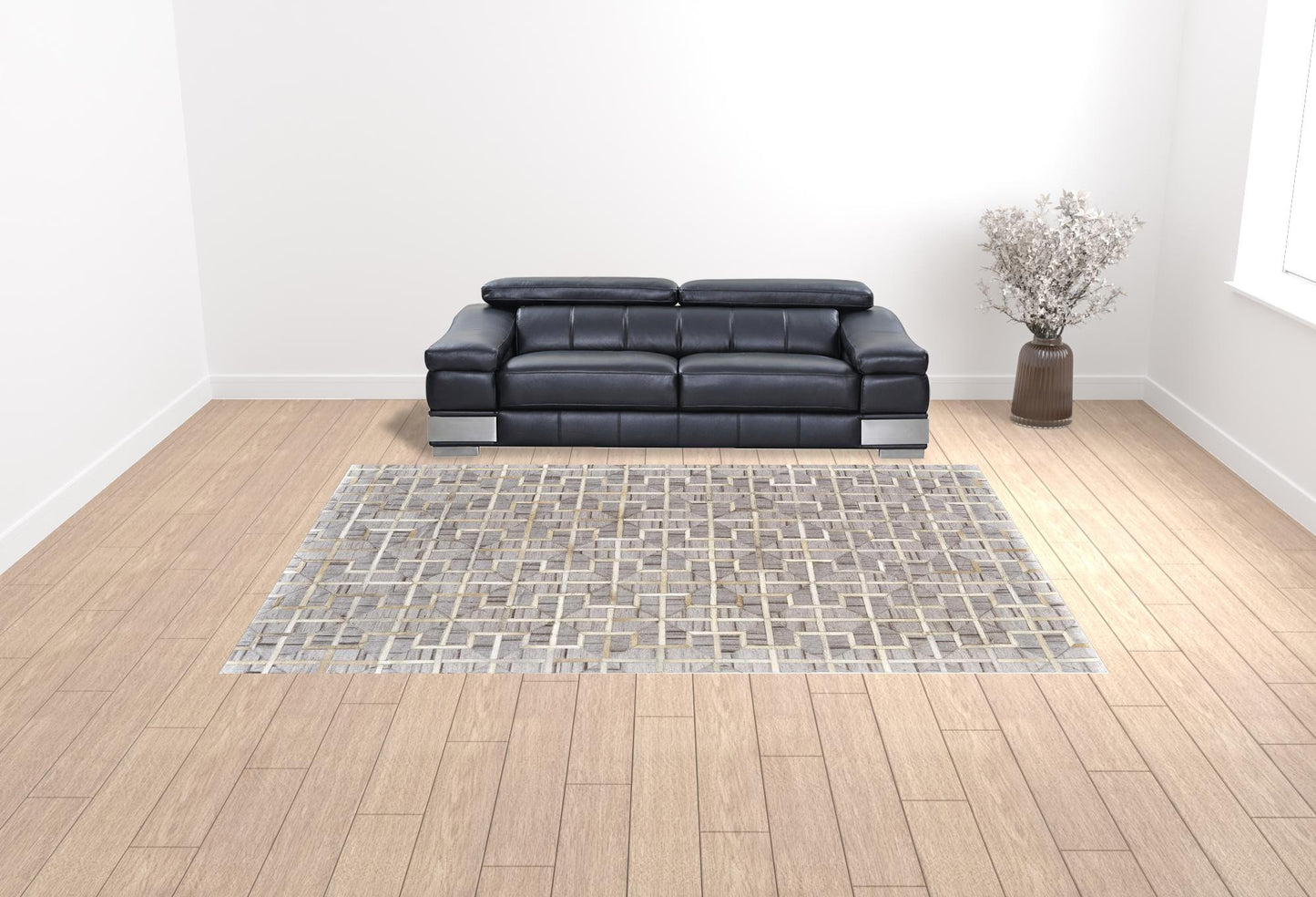 2' X 3' Gray Ivory And Brown Geometric Hand Woven Area Rug