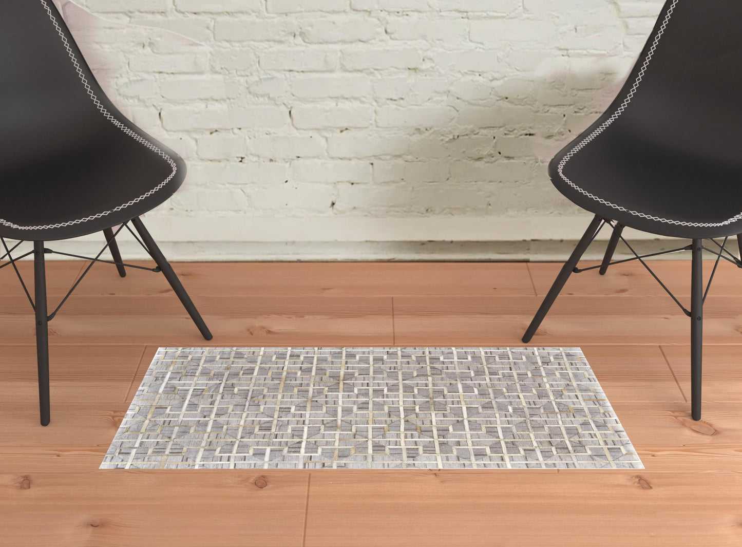 2' X 3' Gray Ivory And Brown Geometric Hand Woven Area Rug