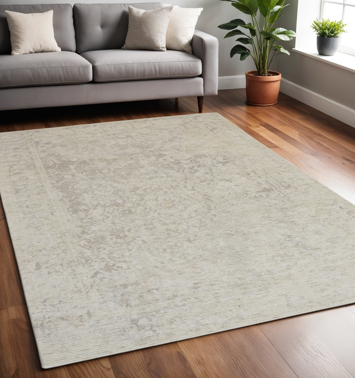10' X 13' Ivory And Gray Abstract Hand Woven Area Rug