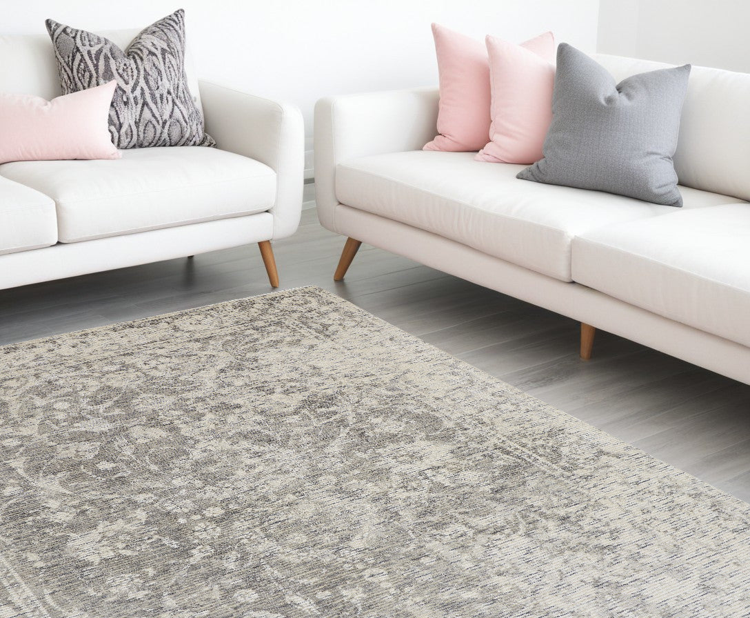 10' X 13' Ivory And Gray Abstract Hand Woven Area Rug