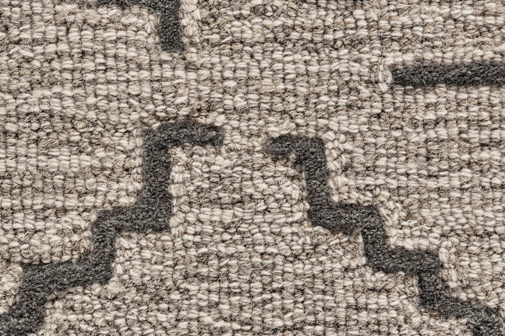 8' Black and Taupe Geometric Hand Tufted Runner Rug