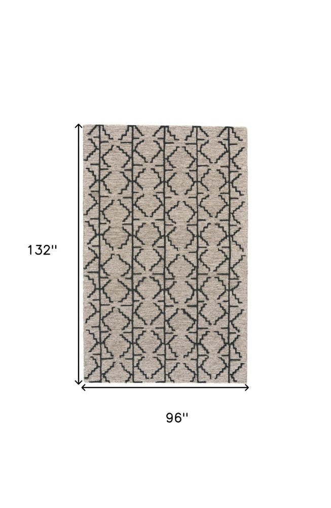 8' X 11' Black And Taupe Wool Geometric Hand Tufted Area Rug