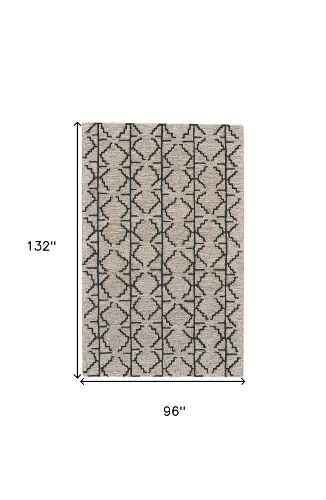 8' Black and Taupe Geometric Hand Tufted Runner Rug