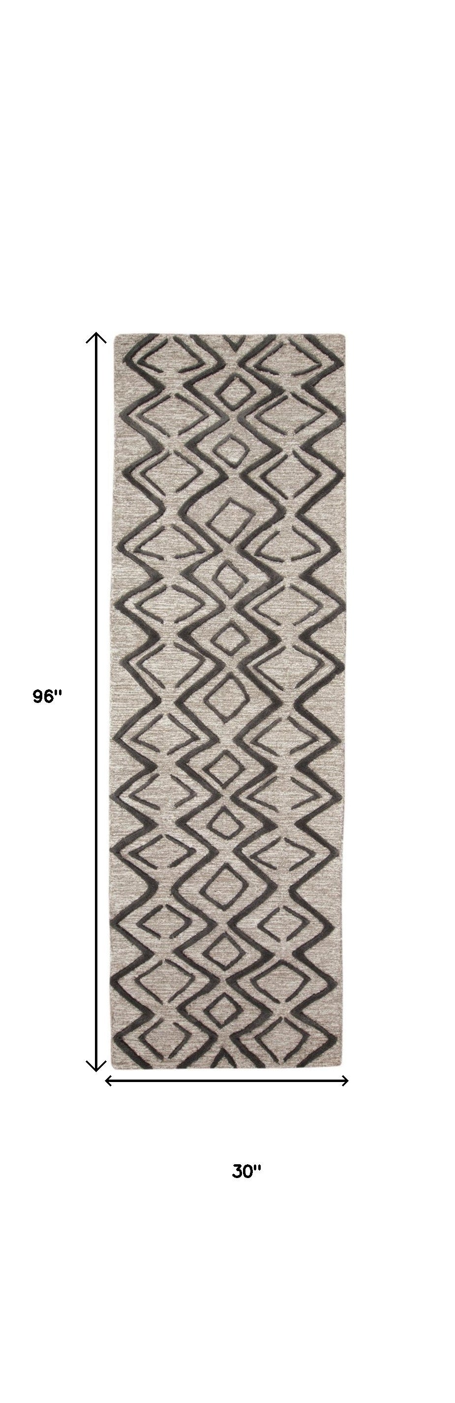 10' X 13' Black Gray And Taupe Wool Geometric Tufted Handmade Stain Resistant Area Rug