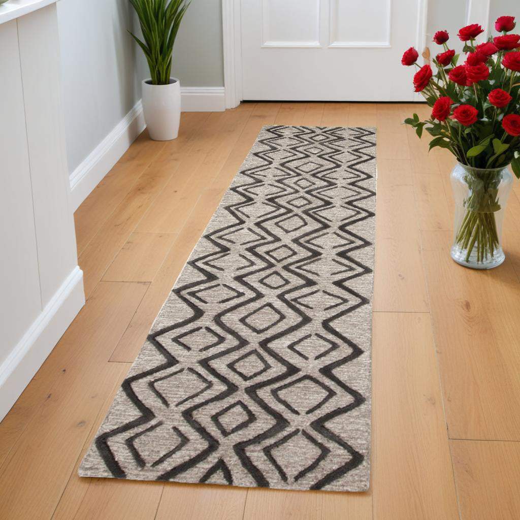 10' X 13' Black Gray And Taupe Wool Geometric Tufted Handmade Stain Resistant Area Rug