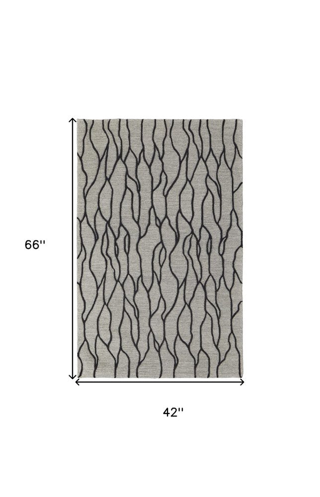 5' X 8' Gray And Black Wool Abstract Hand Tufted Area Rug