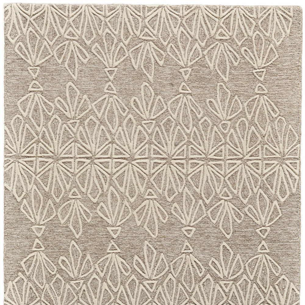 4' X 6' Tan And Ivory Wool Geometric Tufted Handmade Stain Resistant Area Rug
