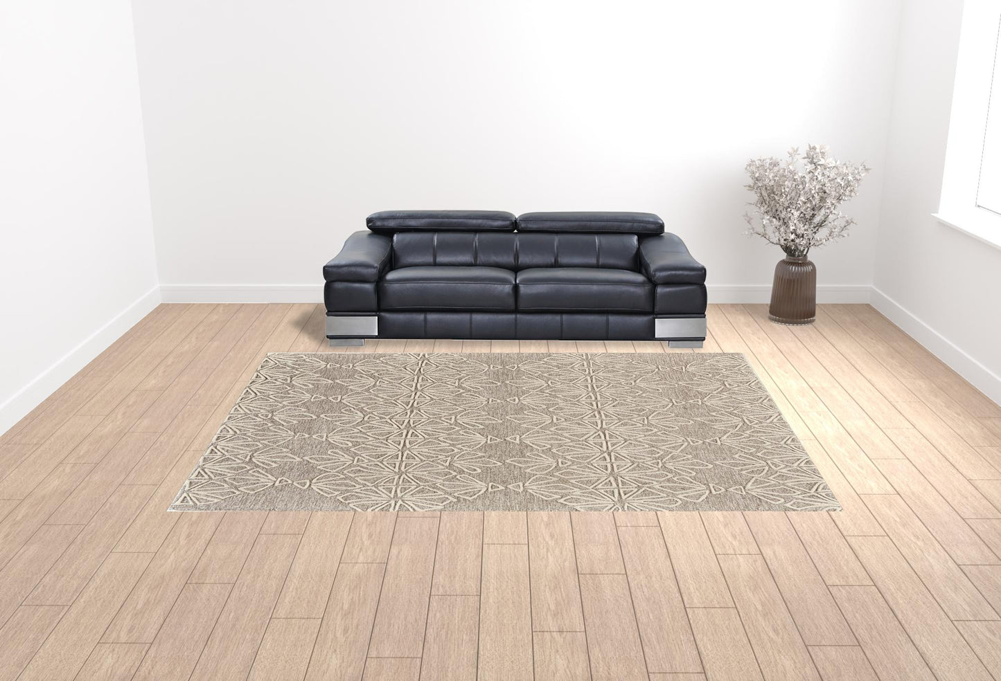 4' X 6' Tan And Ivory Wool Geometric Tufted Handmade Stain Resistant Area Rug