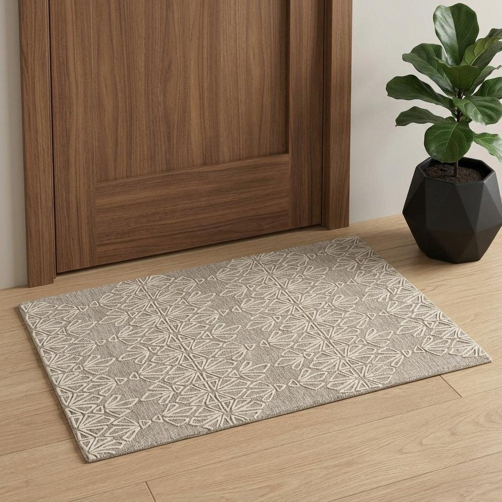 10' X 13' Tan And Ivory Wool Geometric Tufted Handmade Stain Resistant Area Rug