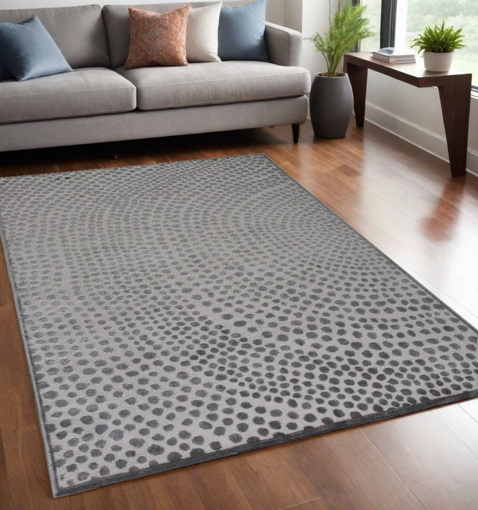 8' X 11' Gray And Silver Abstract Area Rug
