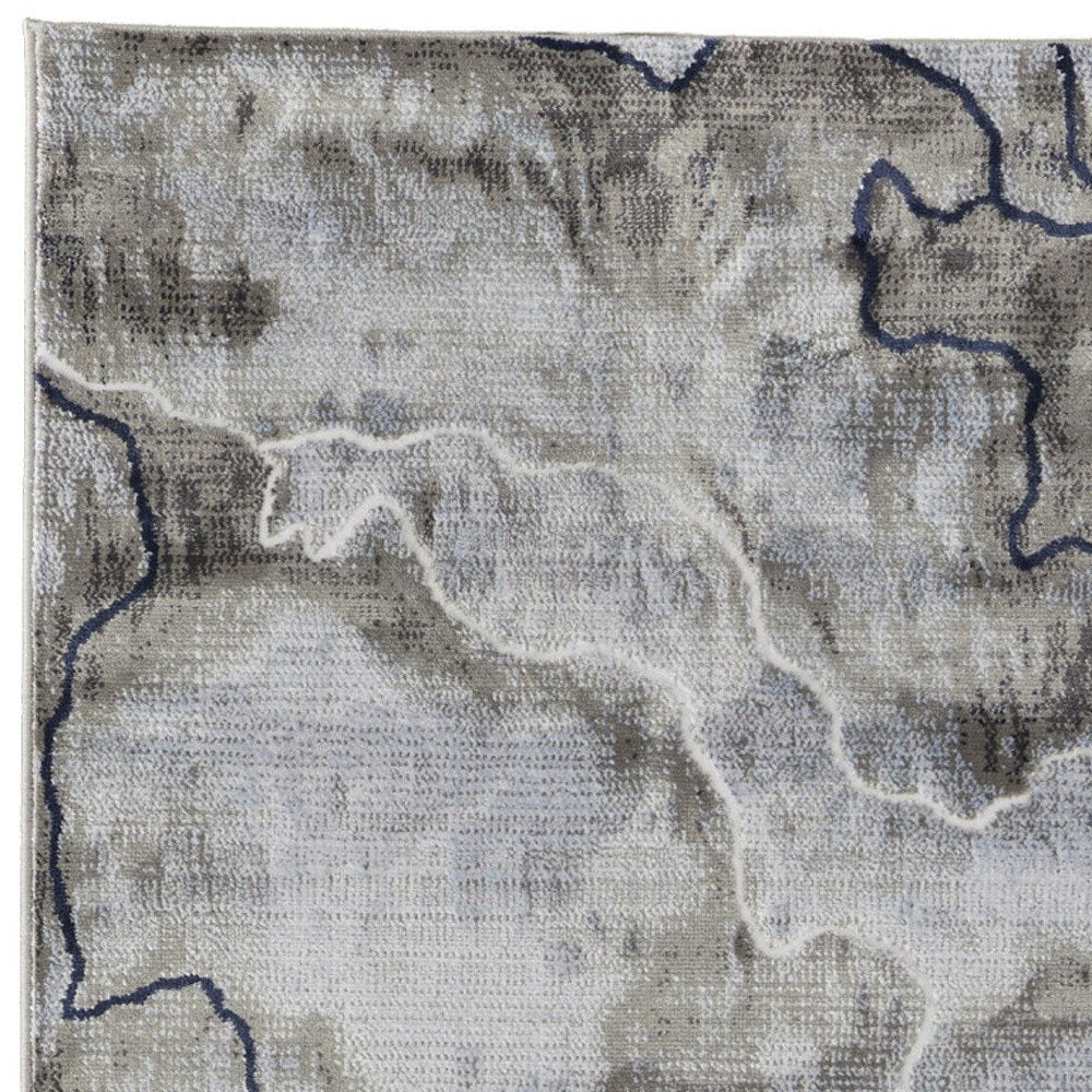 8' X 11' Ivory Blue and Gray Abstract Power Loom Area Rug