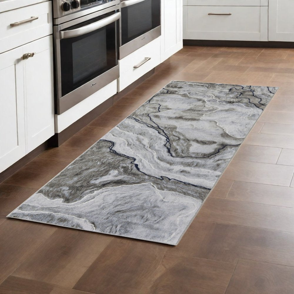 8' X 11' Ivory Blue and Gray Abstract Power Loom Area Rug