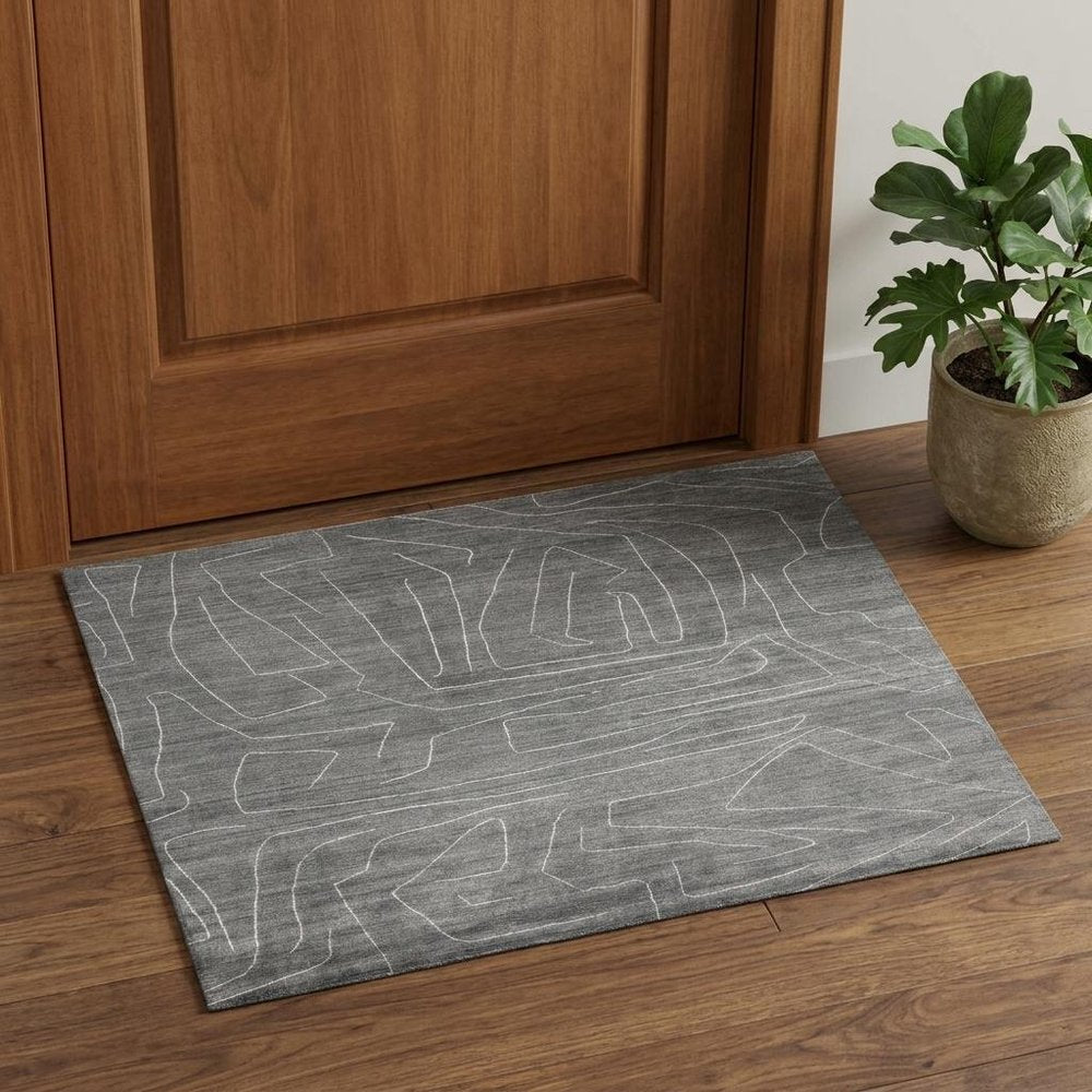 2' X 3' Gray and Ivory Abstract Hand Woven Area Rug