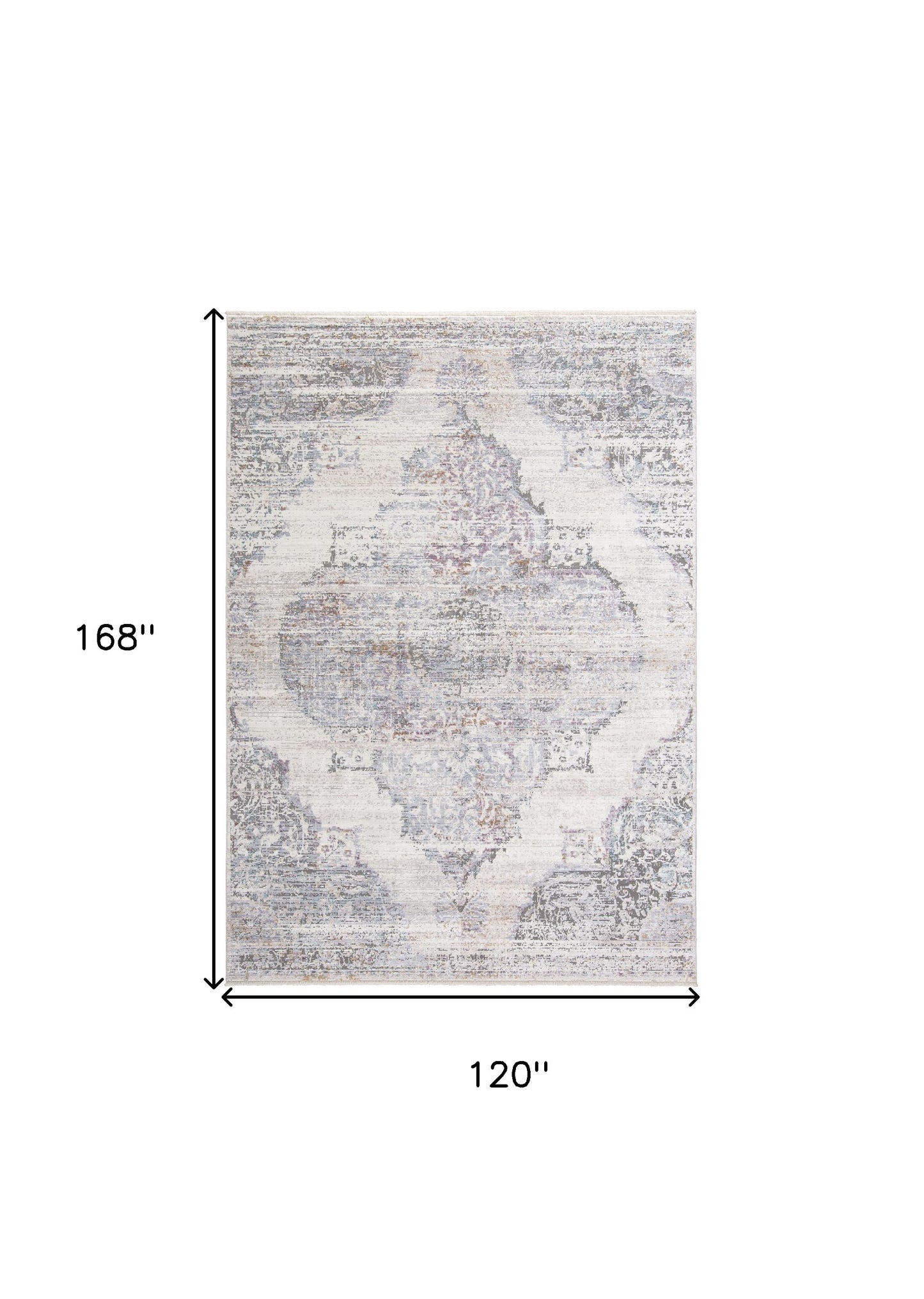 10' X 14' Ivory Gray And Pink Abstract Distressed Area Rug With Fringe