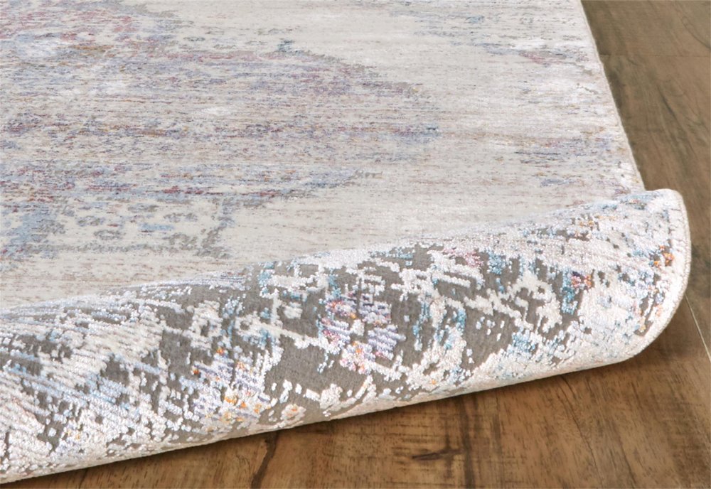 10' X 14' Ivory Gray And Pink Abstract Distressed Area Rug With Fringe