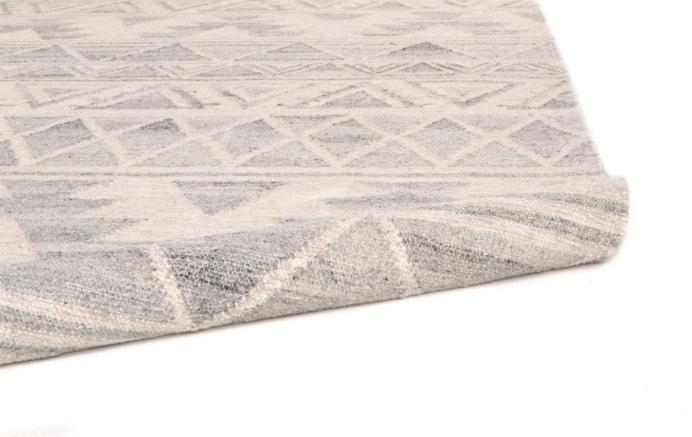10' X 14' Blue and Ivory Wool Geometric Flatweave Handmade Area Rug With Fringe