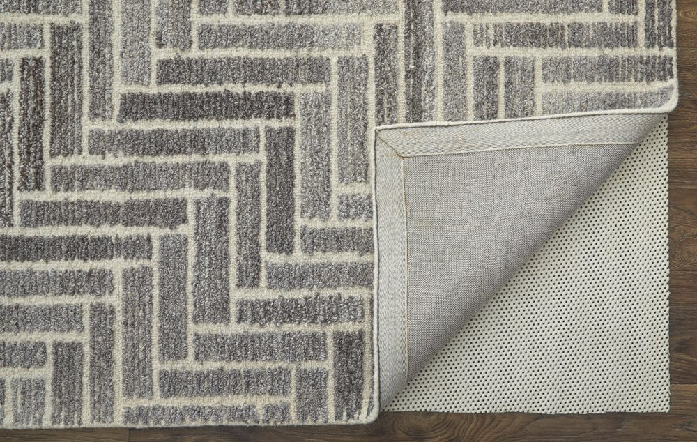 10' X 14' Tan and Gray Wool Geometric Hand Tufted Area Rug