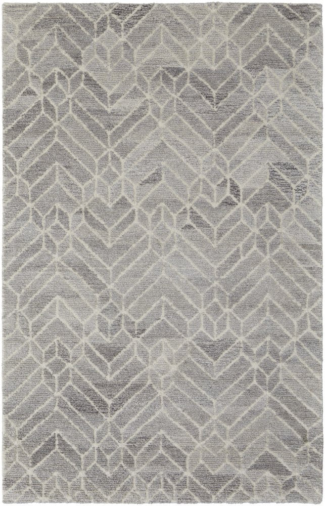 10' X 14' Gray and Ivory Wool Geometric Hand Tufted Area Rug