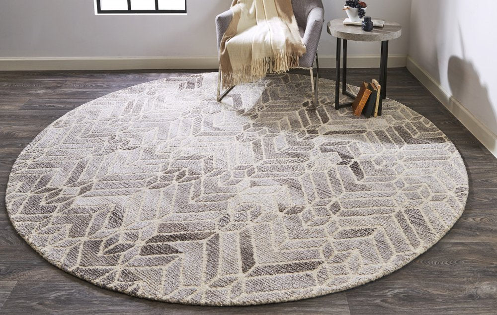 10' X 14' Gray and Ivory Wool Geometric Hand Tufted Area Rug