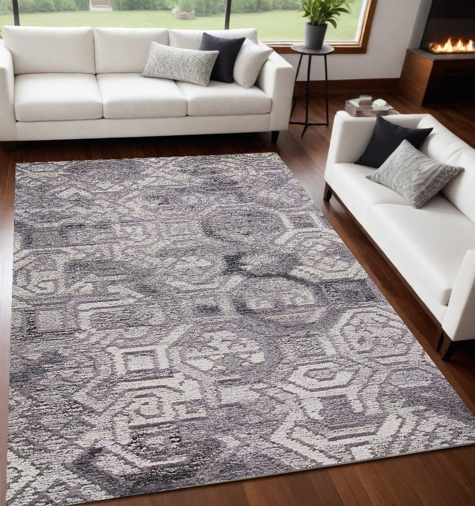 10' X 14' Gray and Ivory Wool Abstract Hand Tufted Area Rug