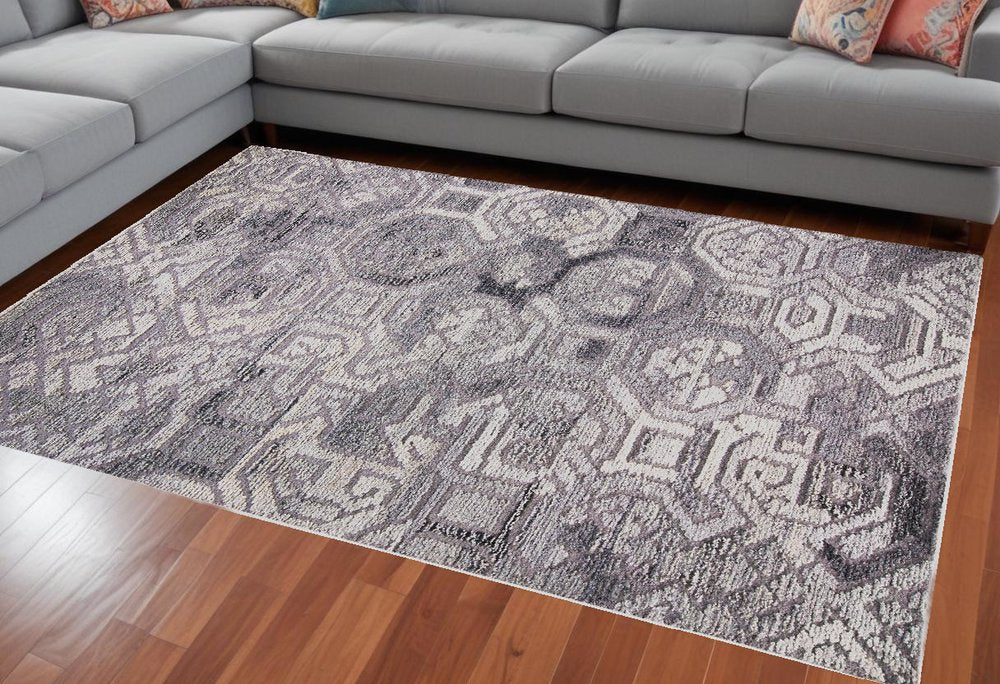 10' X 14' Gray and Ivory Wool Abstract Hand Tufted Area Rug