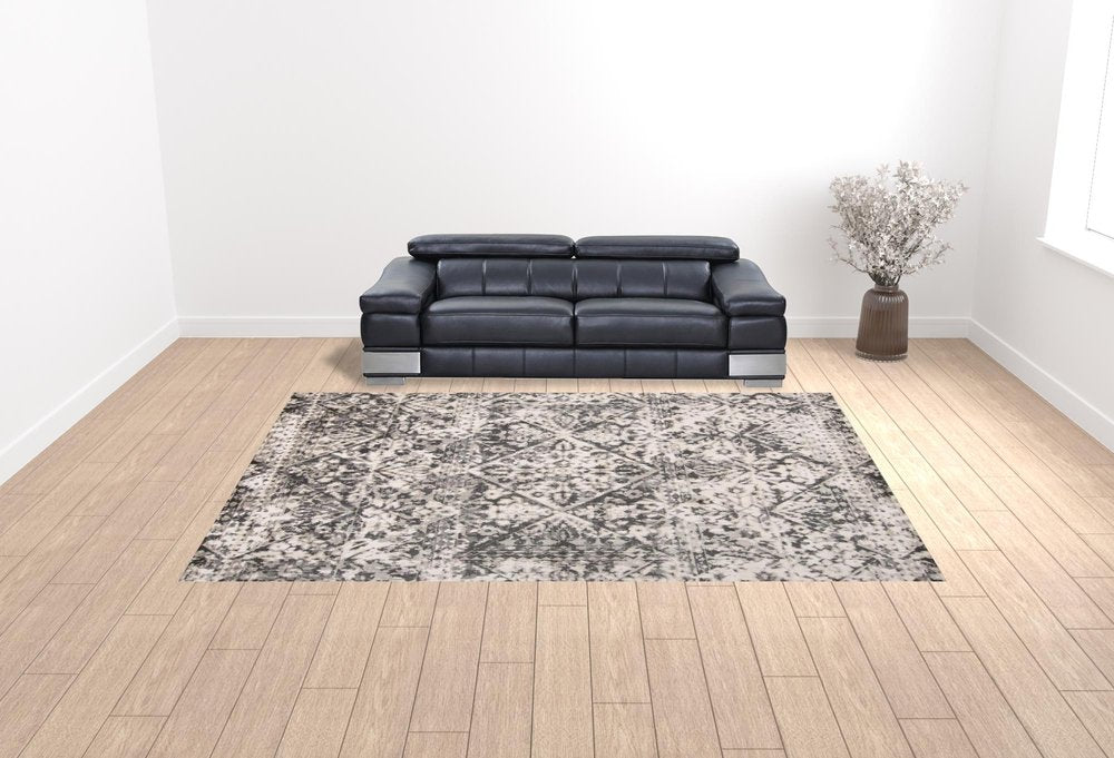 10' X 14' Gray Ivory And Silver Abstract Stain Resistant Area Rug
