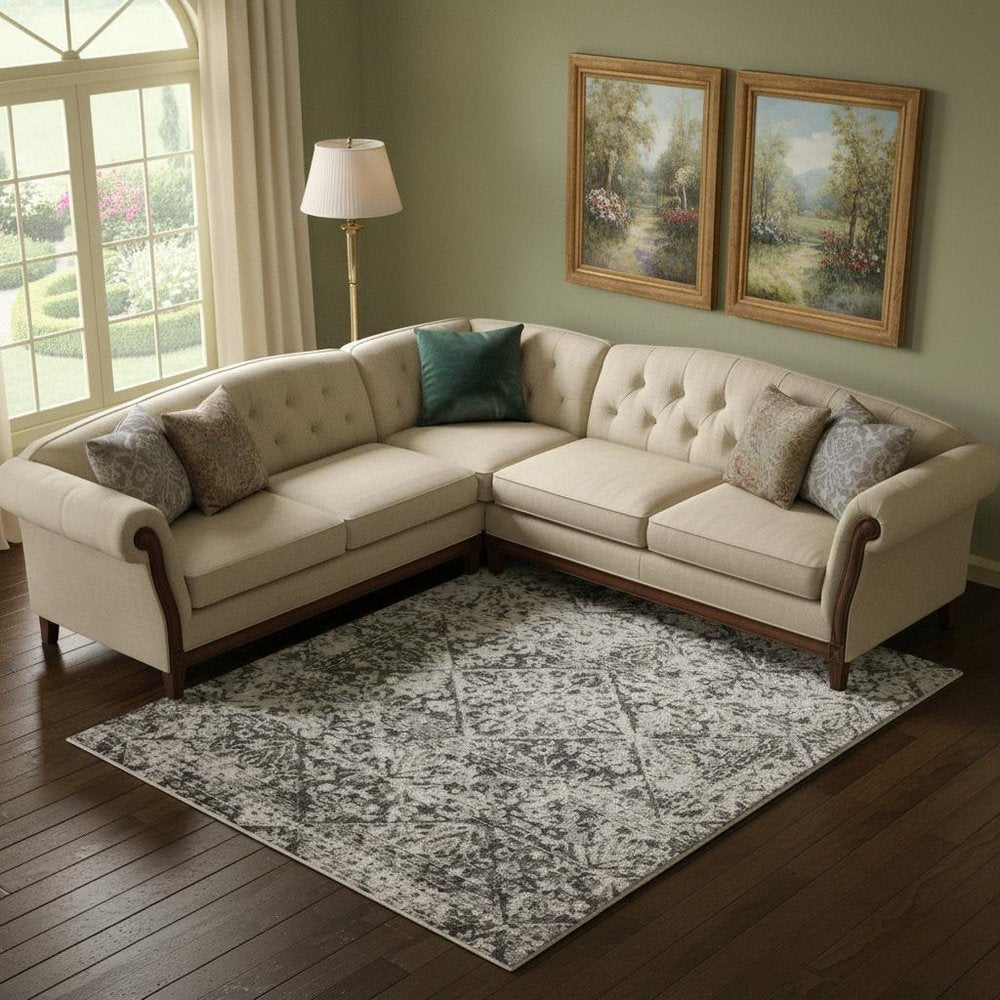 10' X 14' Gray Ivory And Silver Abstract Stain Resistant Area Rug