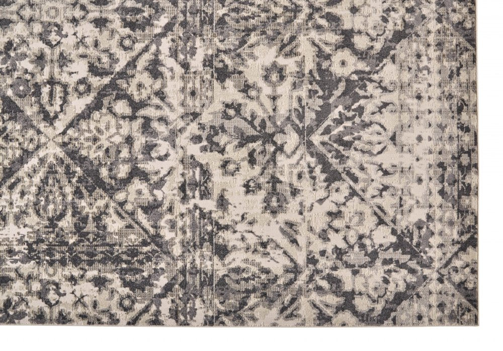 10' X 14' Gray Ivory And Silver Abstract Stain Resistant Area Rug