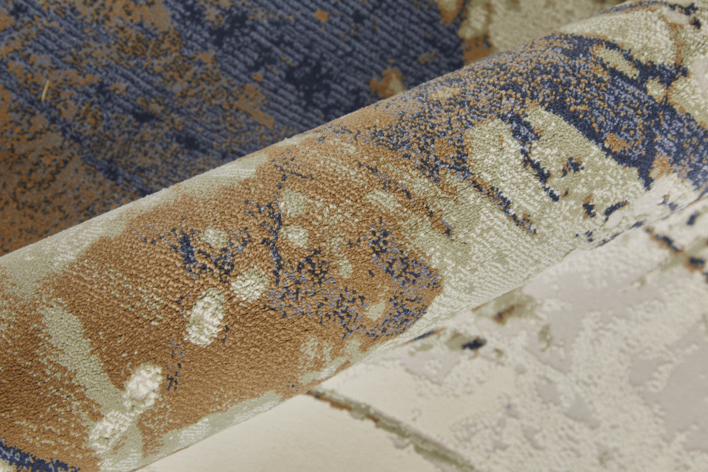 8' X 10' Blue Orange And Ivory Abstract Power Loom Area Rug