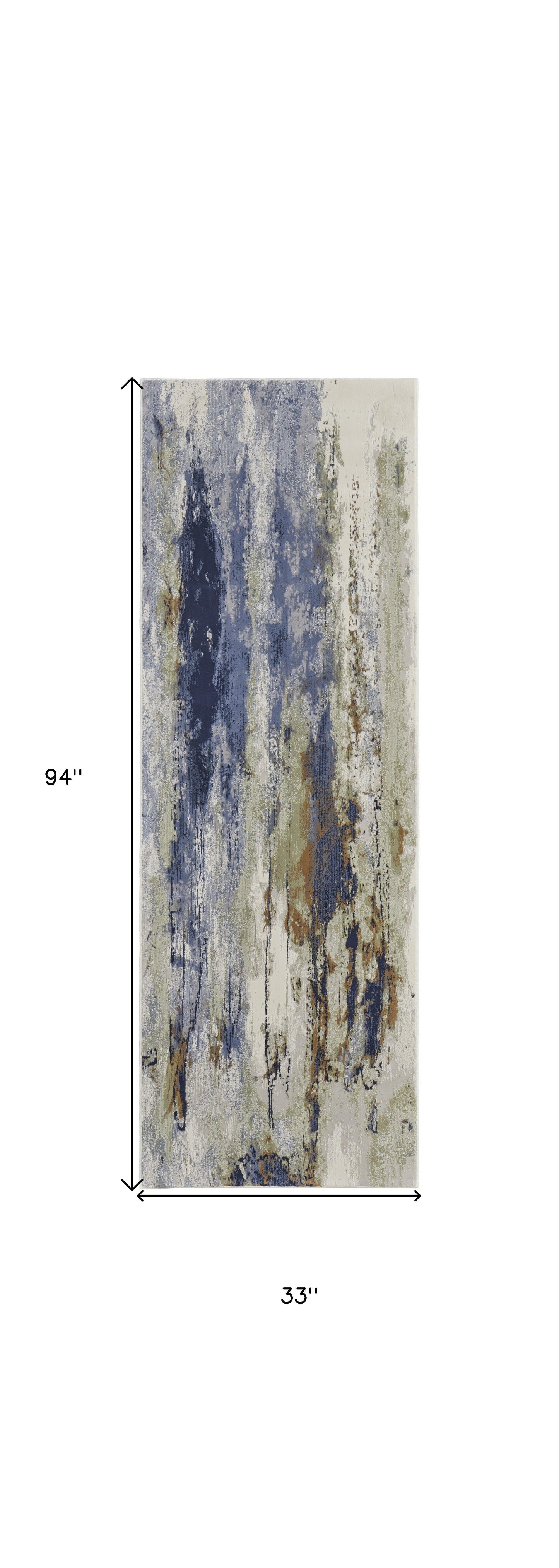 8' X 10' Blue Orange And Ivory Abstract Power Loom Area Rug