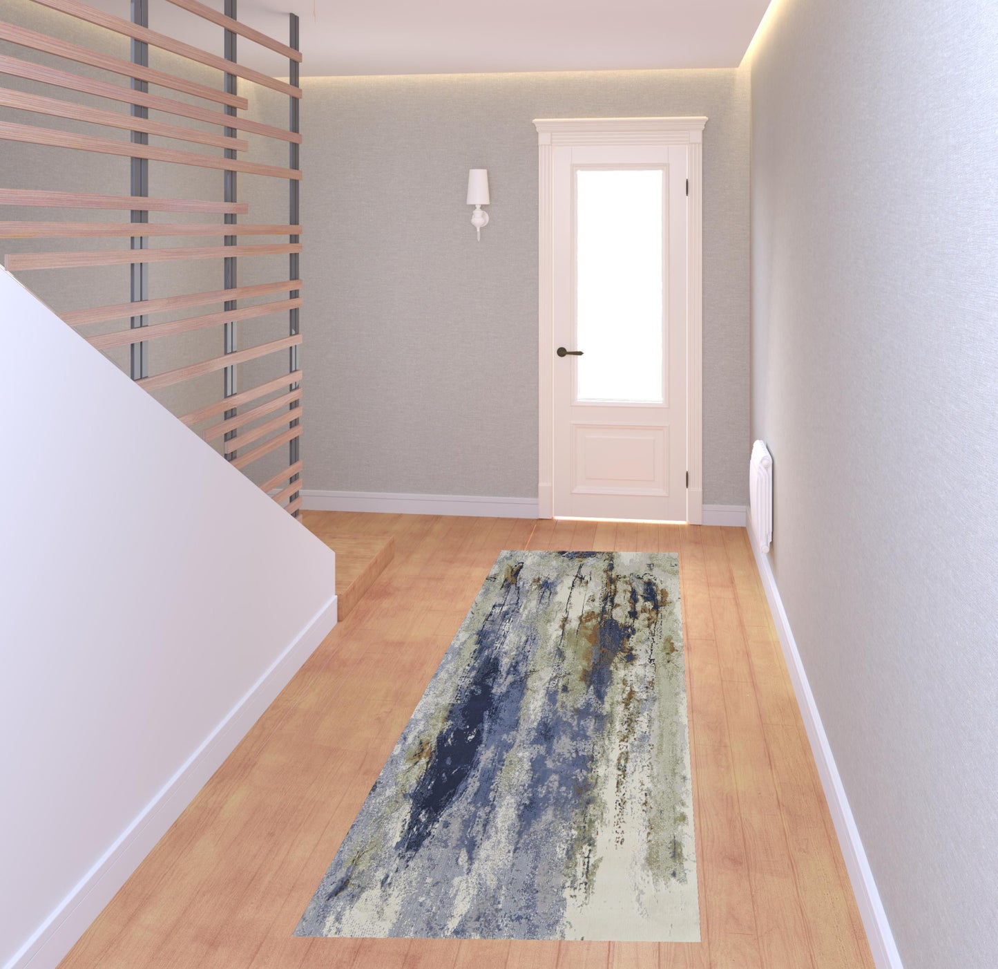 8' X 10' Blue Orange And Ivory Abstract Power Loom Area Rug