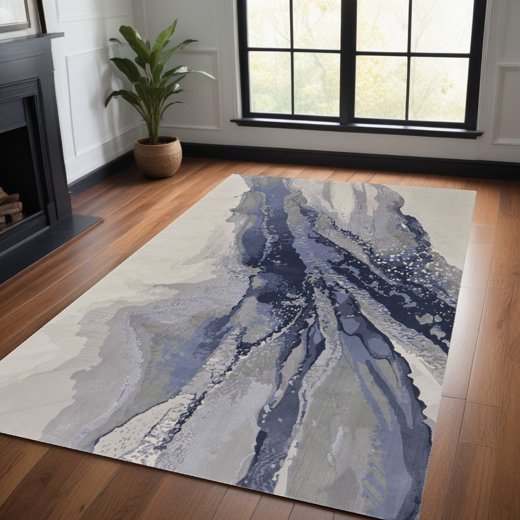 9' X 12' Gray and Ivory Abstract Power Loom Area Rug