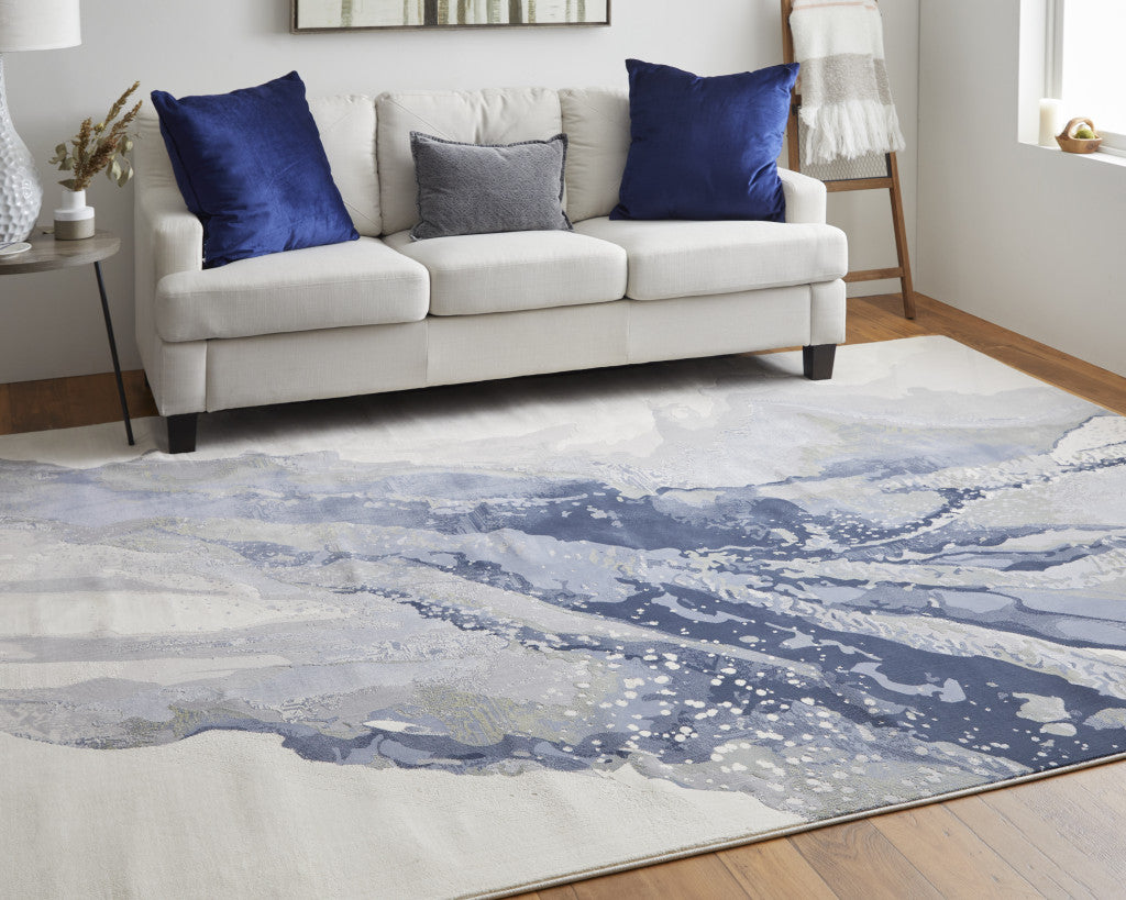9' X 12' Gray and Ivory Abstract Power Loom Area Rug