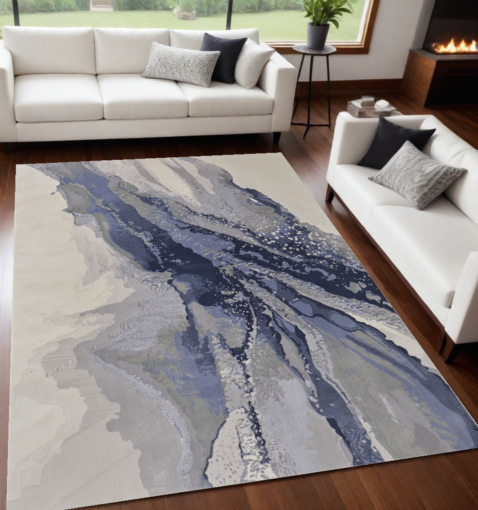 9' X 12' Gray and Ivory Abstract Power Loom Area Rug