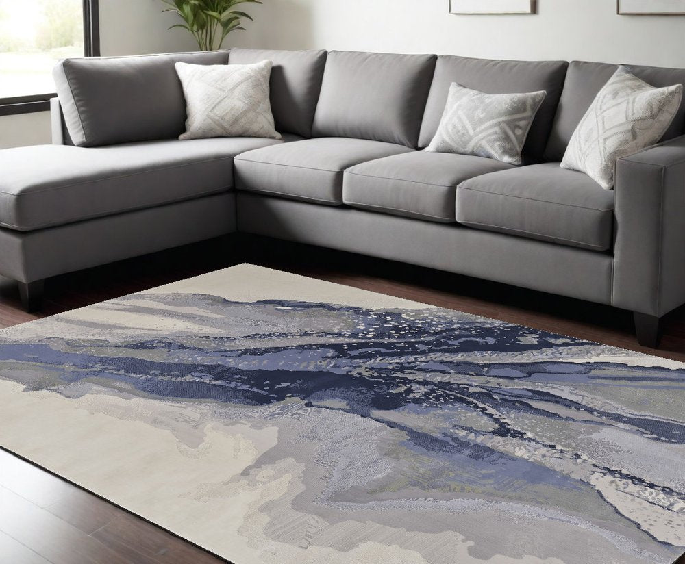 4' X 6' Blue Gray And Ivory Abstract Area Rug