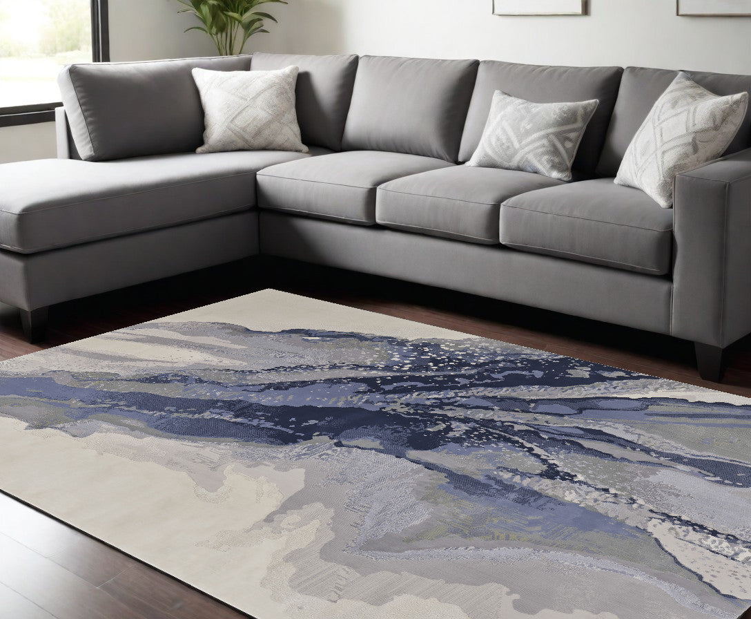 9' X 12' Gray and Ivory Abstract Power Loom Area Rug