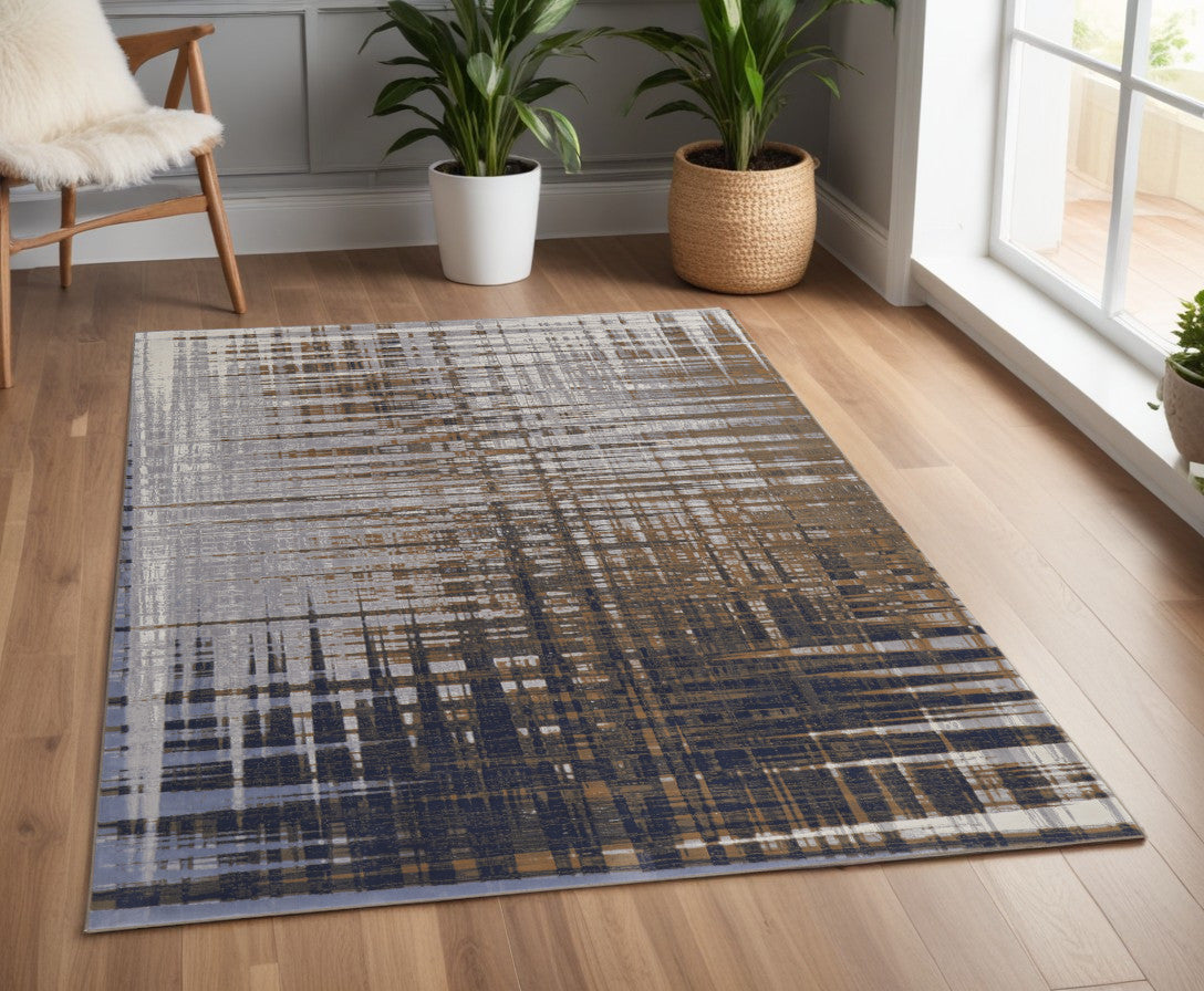 12' X 15' Blue Orange And Gray Abstract Power Loom Area Rug