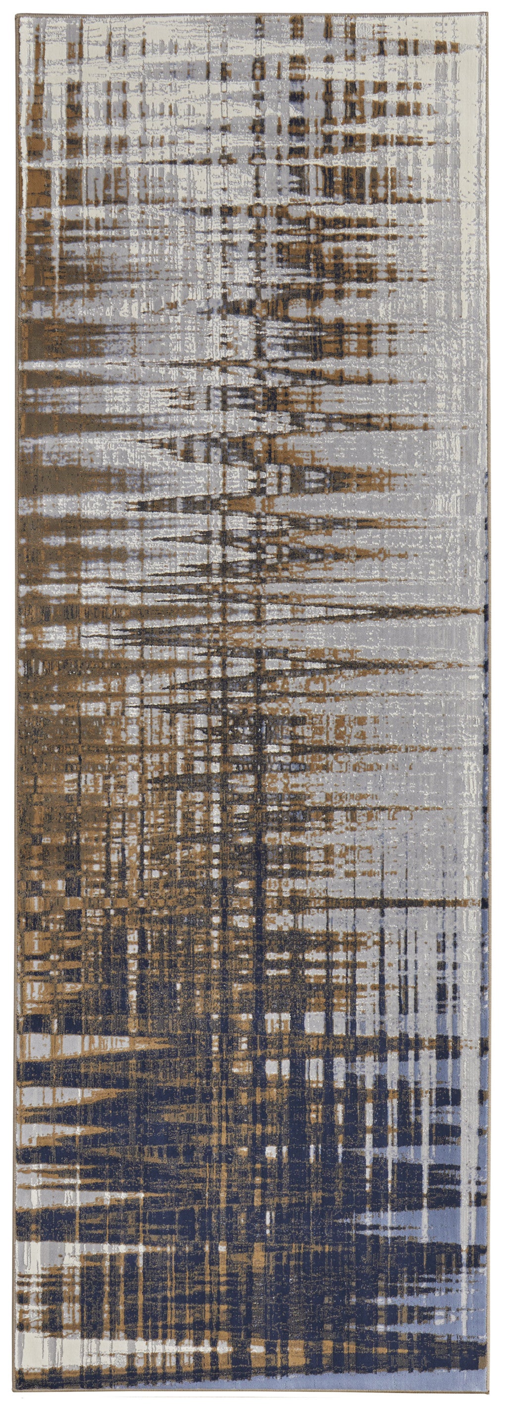 12' X 15' Blue Orange And Gray Abstract Power Loom Area Rug