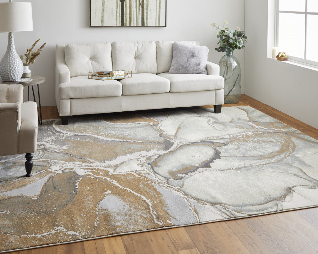 8' X 10' Gray and Brown Marble Power Loom Area Rug
