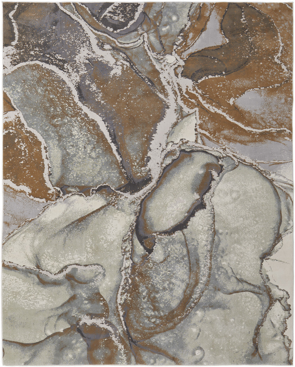 8' X 10' Gray and Brown Marble Power Loom Area Rug