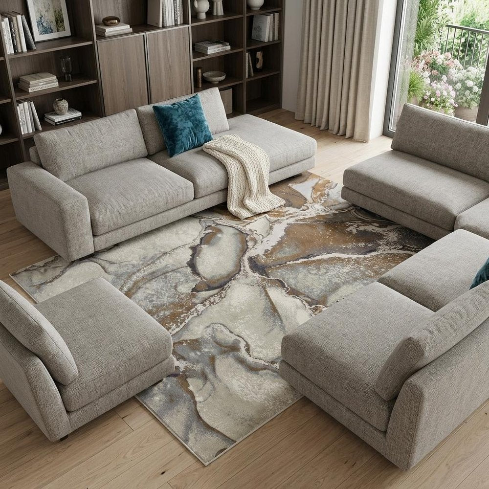 8' X 10' Gray and Brown Marble Power Loom Area Rug