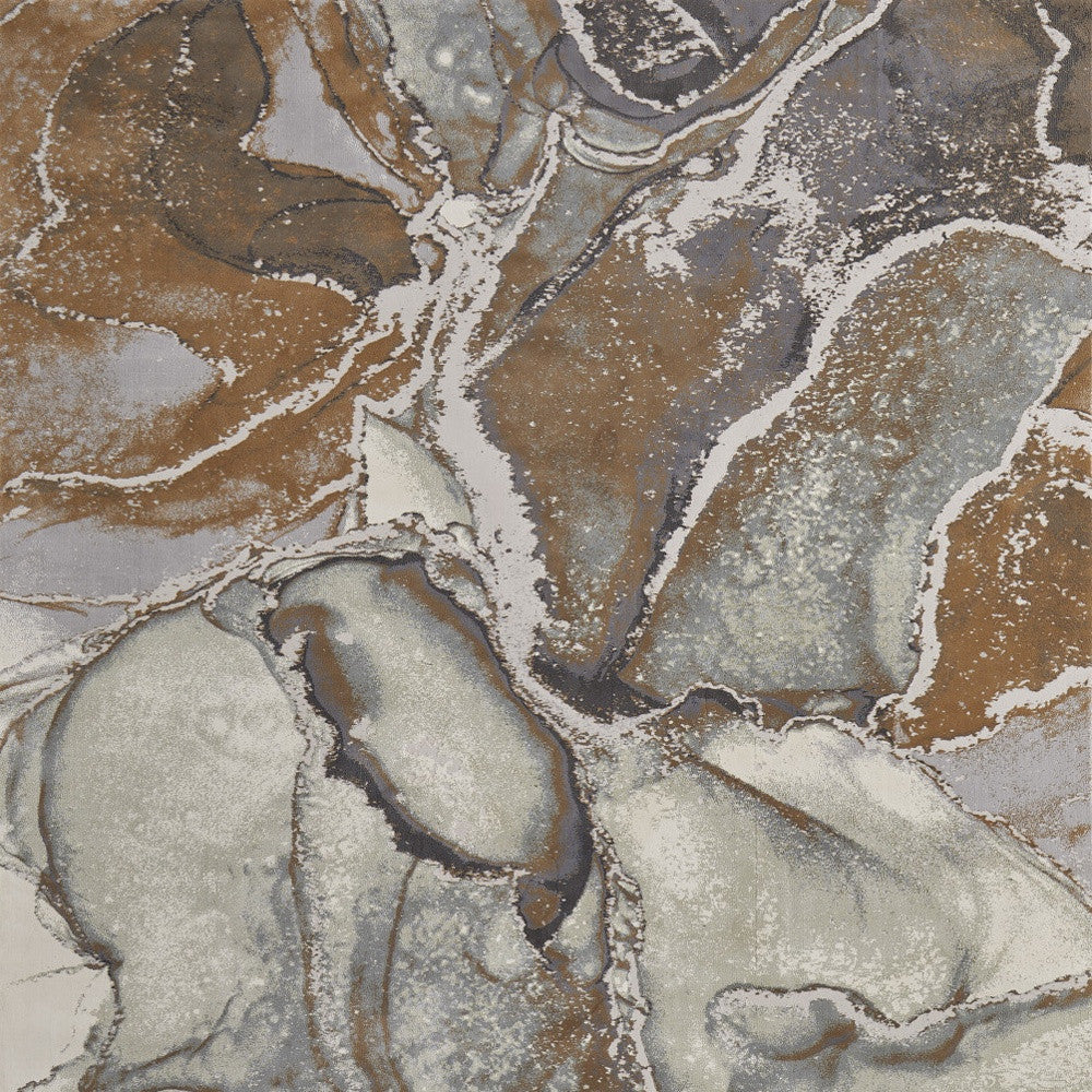 8' X 10' Gray and Brown Marble Power Loom Area Rug