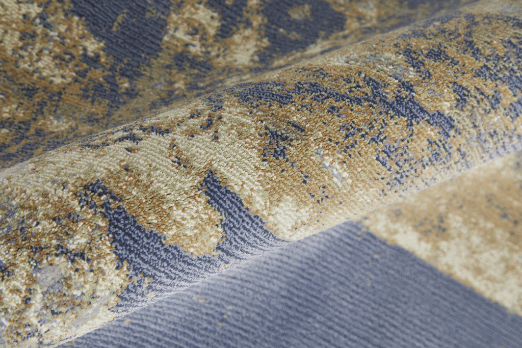 5' X 8' Blue and Ivory Abstract Power Loom Distressed Area Rug